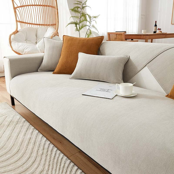 AestheticCover™ Sofabezug aus Chenille-Stoff mit Fischgrätenmuster