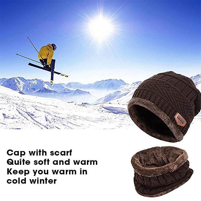 BeanieCap™ Warme Winter-Strickmütze mit Schal